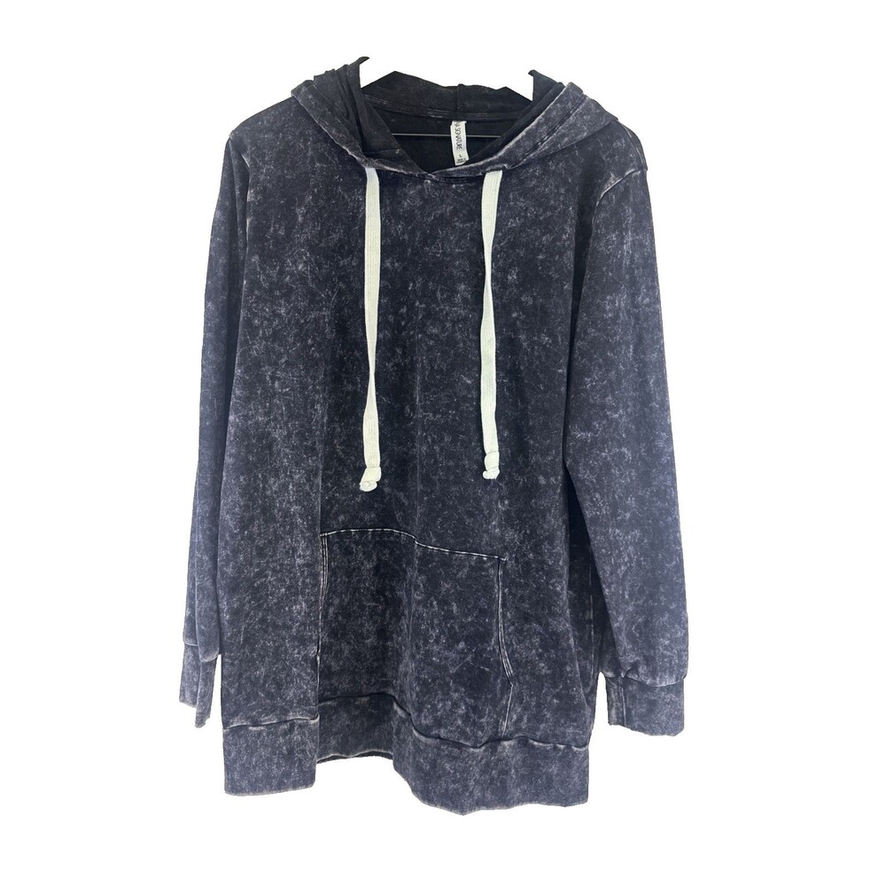 Zenana Signature Black Mineral Wash Hoodie Stretch Lightweight Grunge Comfy Cozy